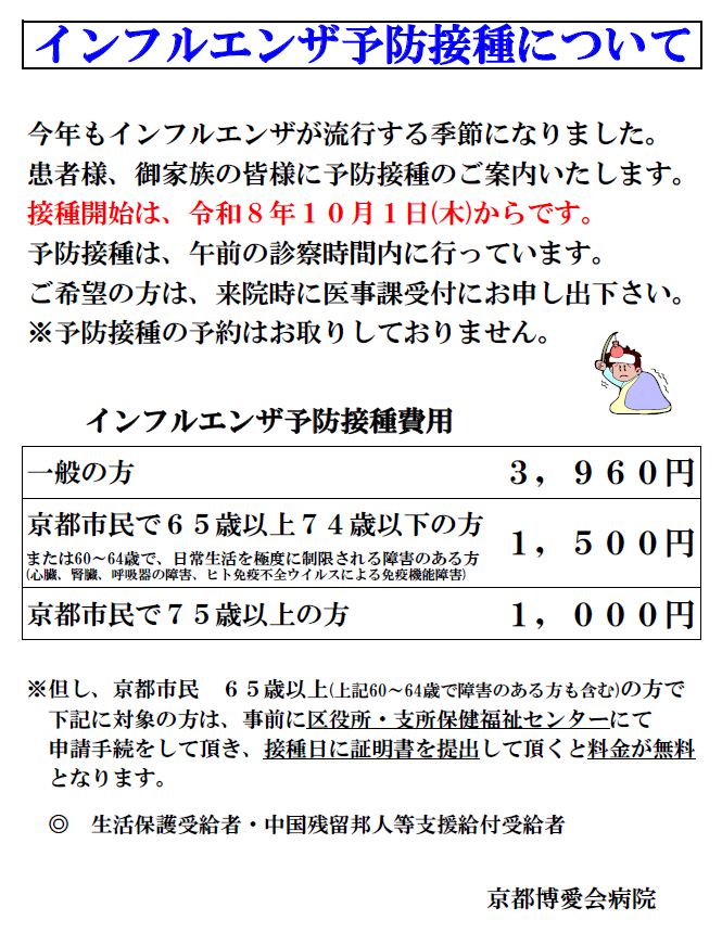 インフルエンザ予防接種のご案内